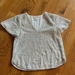 Loft Silver Sequin V-Neck Top Sz xs